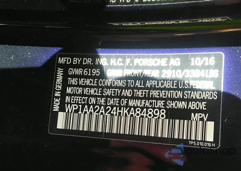 2017 Porsche Cayenne из США, поврежденный, VIN WP1AA2A24HKA84898